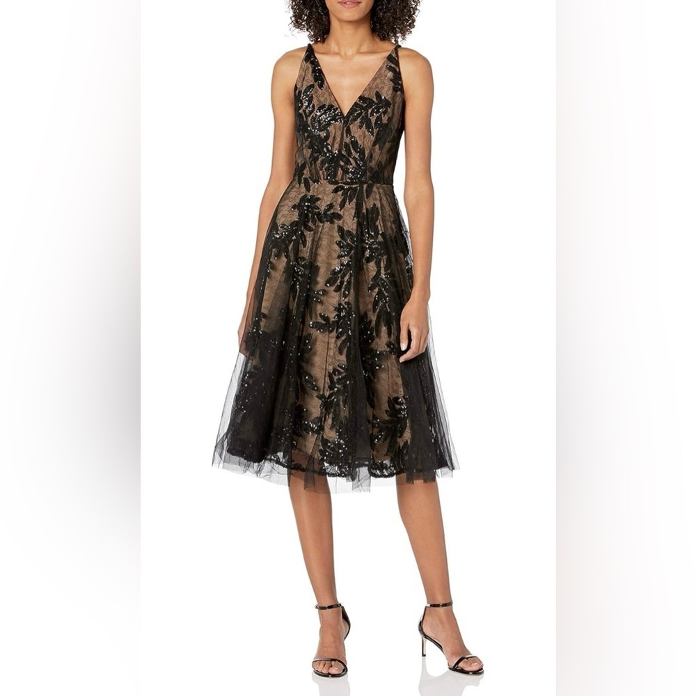 Dress the Population Sleeveless Veiled Fit & Flare Midi Dress
